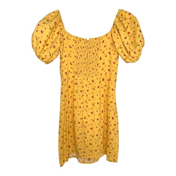Reformation Birdie Mini Dress Size 2 Yellow Gwen Floral Puff Sleeve - Picture 4 of 8